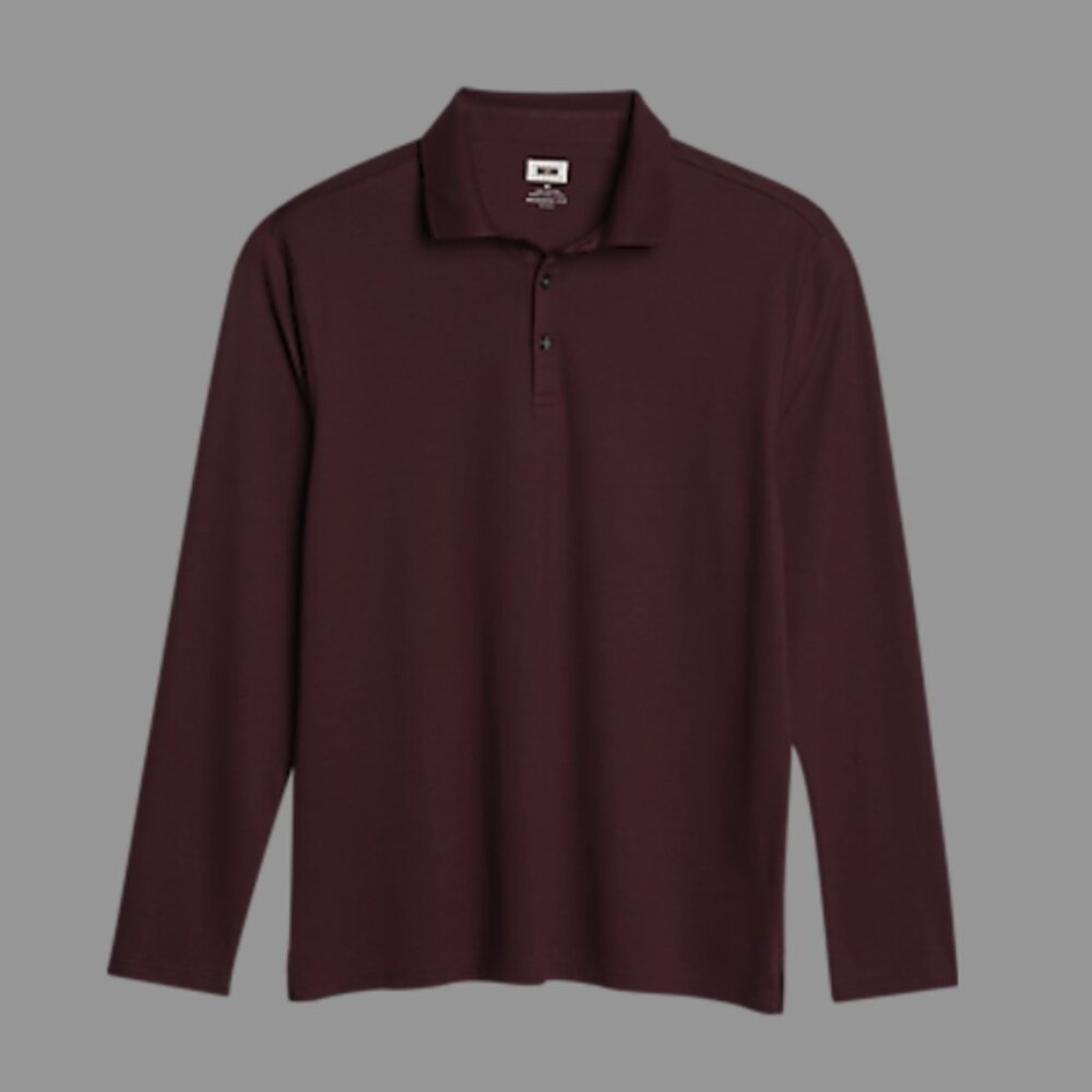 Joseph Abboud Modern Fit Long Sleeve Polo - colour:Burgundy